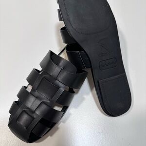 Franco Sarto Black Leather Woven Slides